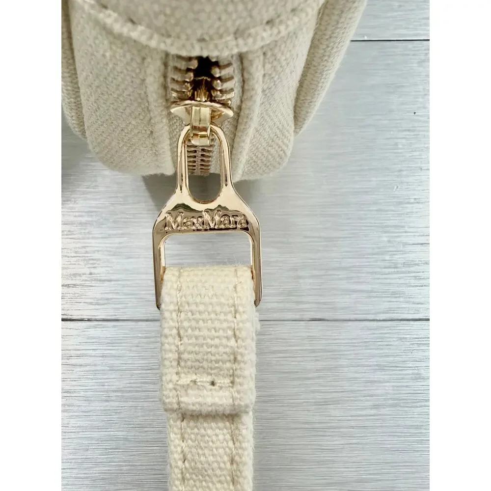 Max Mara Leccio MM Beauty Case Cream Canvas Wristlet Clutch (NWOT)